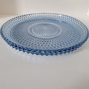 VIntage blue Indiana Glass diamond point cake Torte art glass plate